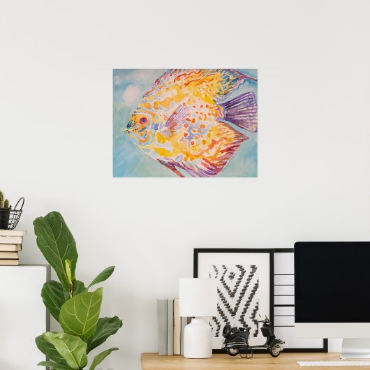 Rainbow Watercolour Fish Painting Cute Poster ポスター (ホームオフィス)