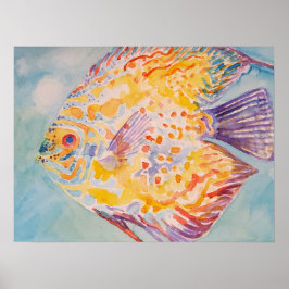 Rainbow Watercolour Fish Painting Cute Poster ポスター