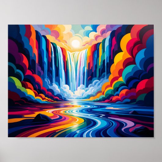 Rainbow Waterfall Abstract Wall Art Print ポスター (正面)