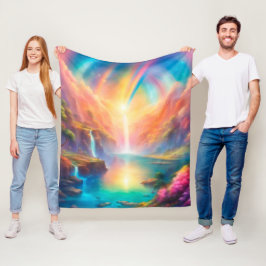 Rainbow waterfall landscape フリースブランケット