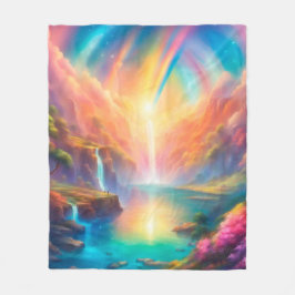 Rainbow waterfall landscape フリースブランケット