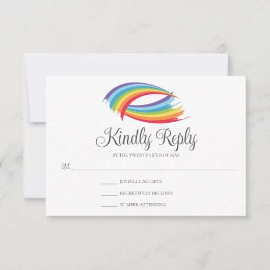 Rainbow Wave Beautiful LGBT結婚の親切な回答 出欠カード (正面)