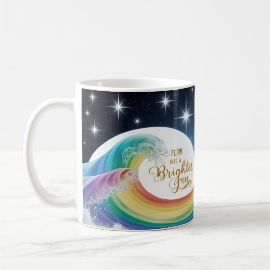 Rainbow Wave Brighter Year Inspirational Classic コーヒーマグカップ (左)