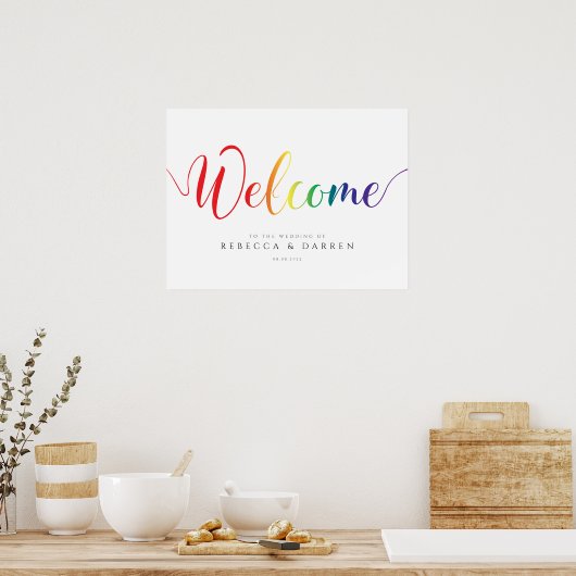 Rainbow Welcome Sign Personalsized LGBT Wedding ポスター (キッチン)