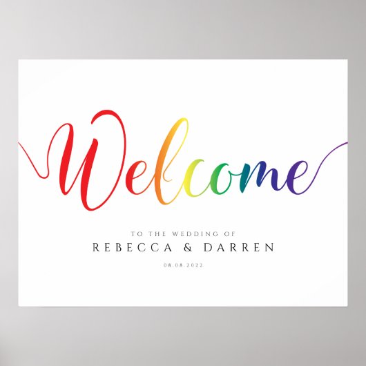 Rainbow Welcome Sign Personalsized LGBT Wedding ポスター (正面)
