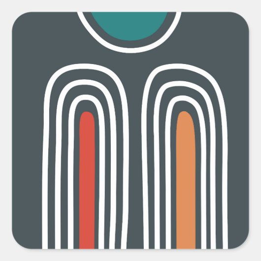 Rainbow white lines in blue artwork スクエアシール (正面)