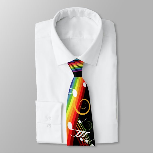 Rainbow White Music Notes on Black ネクタイ (タイ)