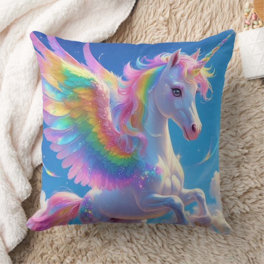 Rainbow Winged Prancing Unicorn クッション (ブランケット)
