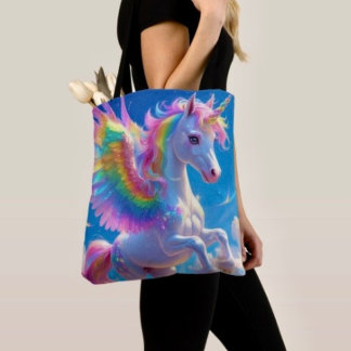 Rainbow Winged Prancing Unicorn トートバッグ