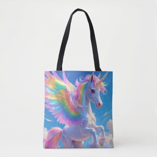 Rainbow Winged Prancing Unicorn トートバッグ (正面)