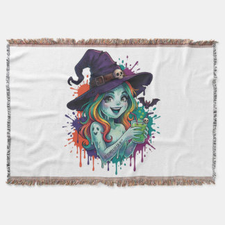 Rainbow Witch – Spooky & Colorful Magic スローブランケット