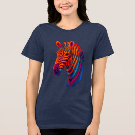 Rainbow Zebra Head – Surreal Neon Animal トライブレンドＴシャツ