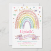 Rainbows and Hearts First Birthday Invite Pastel 招待状 (正面)