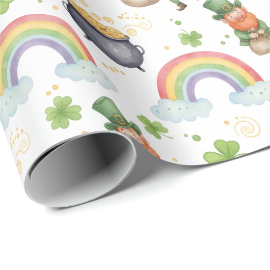 Rainbows Shamrocks Leprechauns St Patrick's Day  ラッピングペーパー (ロールコーナー)