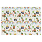 Rainbows Shamrocks Leprechauns St Patrick's Day  ラージペーパーバッグ (裏面)