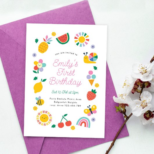 Rainbows Sunshine Party Invite, Summer Birthday 招待状