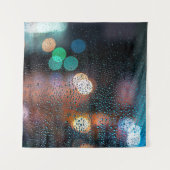Raindrops on window, night city view through windo タペストリー (正面)