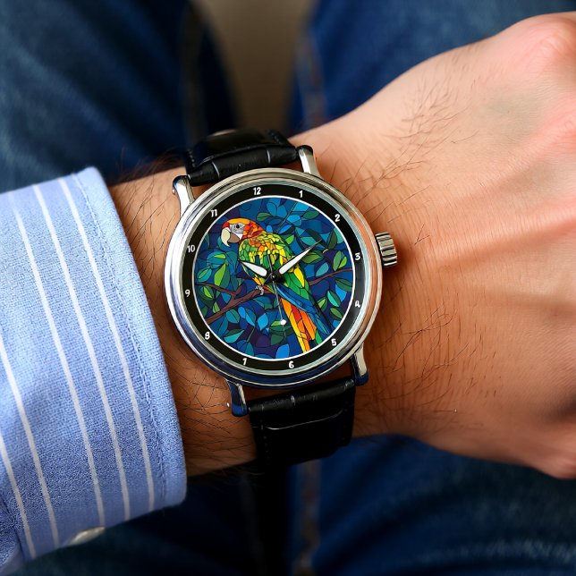 Rainforest Radiance" - Stained Glass Parrot Wall  腕時計 (クリエイターアップロード済み)