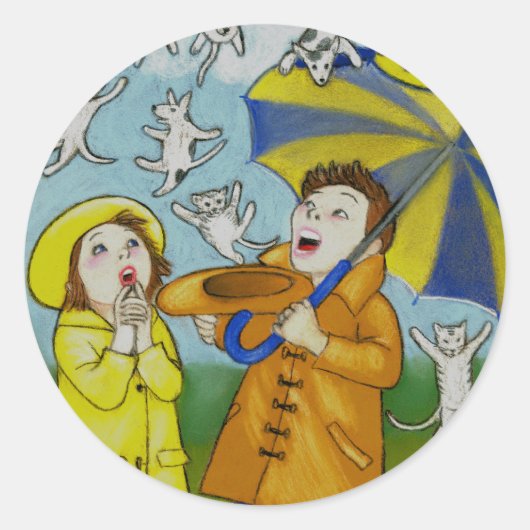 Raining Cats & Dog Sticker ラウンドシール (正面)