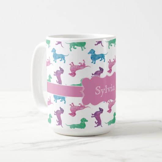 Raining Dachshunds Cute Pastel Doxies コーヒーマグカップ (正面左)