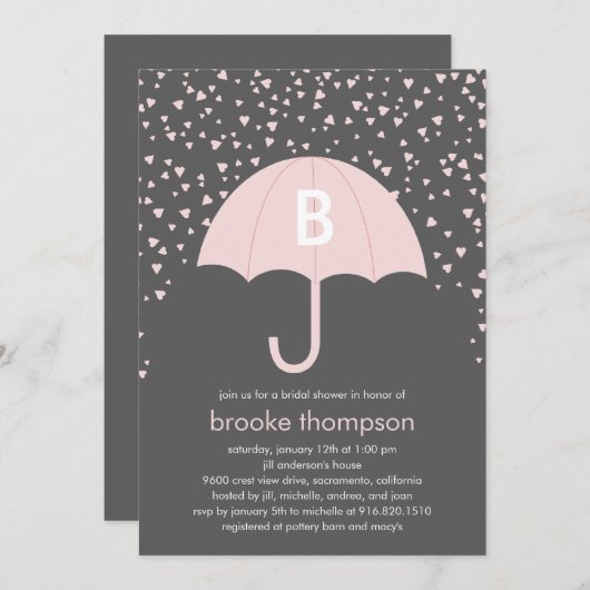 Raining Love Bridal Shower Invitation（ピンク） 招待状 (正面/裏面)