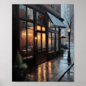Rainy Bistro Street Cafe Wall Poster ポスター (正面)