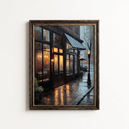 Rainy Bistro Street Cafe Wall Poster ポスター