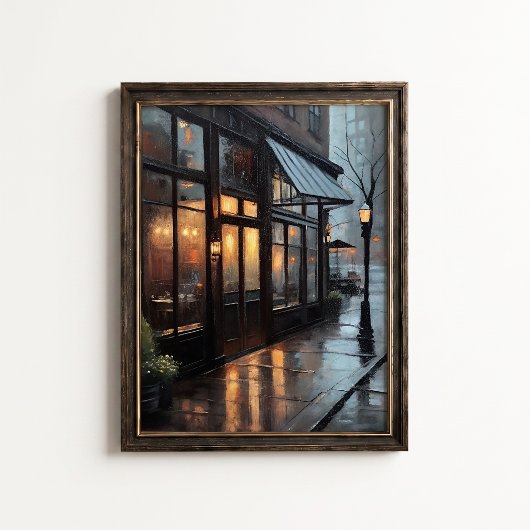 Rainy Bistro Street Cafe Wall Poster ポスター