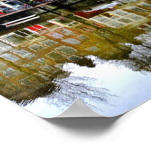 Rainy Day Amsterdam Canal Winter Reflections写真 ポスター (角)