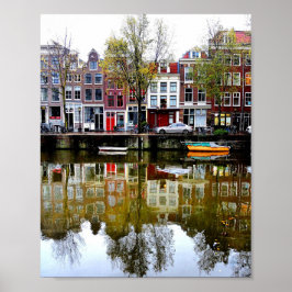 Rainy Day Amsterdam Canal Winter Reflections写真 ポスター