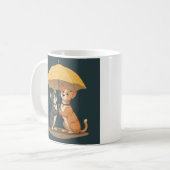 Rainy Day Buddies：猫と犬のデュオ コーヒーマグカップ (正面左)