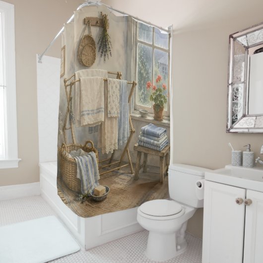 Rainy Day Cottage Laundry Room シャワーカーテン (インサイチュ)
