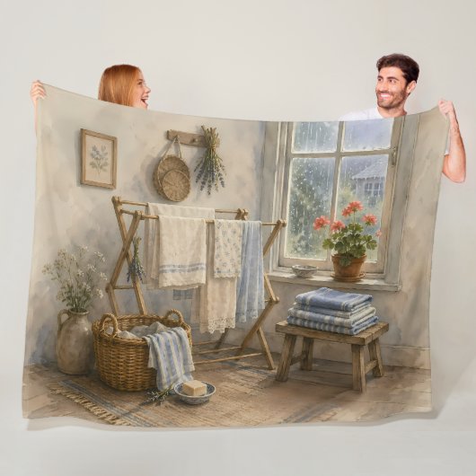 Rainy Day Cottage Laundry Room フリースブランケット (インサイチュ)