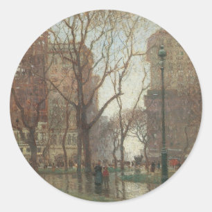 Rainy Day, Madison Square, New York, Paul Cornoyer ラウンドシール