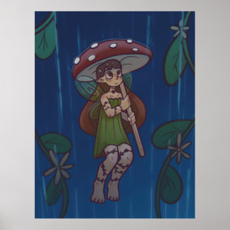 Rainy Day Mushroom Fairy ポスター