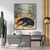 Rainy Day Serenity with Sleeping Black Greyhound ポスター