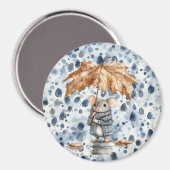 Rainy Days Blue Mouse Leaf Umbrella マグネット (正面/裏面)