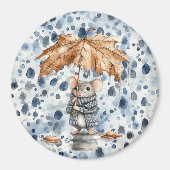 Rainy Days Blue Mouse Leaf Umbrella マグネット (正面)