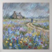 Rainy Garden Stroll - Pastel Painting Style Art ポスター (正面)