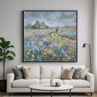 Rainy Garden Stroll - Pastel Painting Style Art ポスター