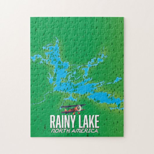 Rainy Lake 北米 湖 マップ ジグソーパズル (縦)