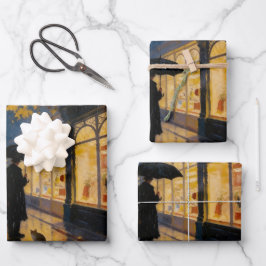 Rainy London Street with Cat & Phone Booth ラッピングペーパーシート