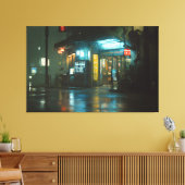 Rainy Neon Japanese Corner Store キャンバスプリント (インサイチュ (リビング))