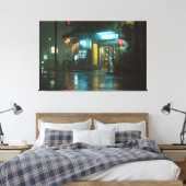 Rainy Neon Japanese Corner Store キャンバスプリント (インサイチュ (寝室))