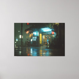 Rainy Neon Japanese Corner Store キャンバスプリント