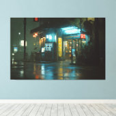 Rainy Neon Japanese Corner Store キャンバスプリント (インサイチュ (ウッドフロア))