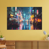 Rainy Neon Tokyo Alley キャンバスプリント (インサイチュ (リビング))