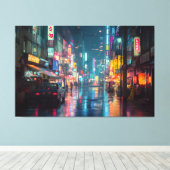 Rainy Neon Tokyo Alley キャンバスプリント (インサイチュ (ウッドフロア))