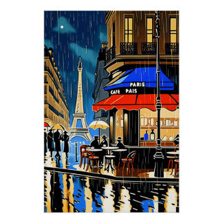 Rainy Night in Paris:ヴィンテージカフェポスター ポスター