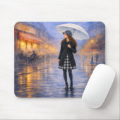 Rainy Paris Cafe Umbrella Mouse Pad マウスパッド (マウス)